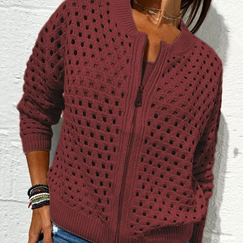 Wessica | Casual Zipper Hollow Jacket - Image 3