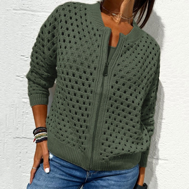 Wessica | Casual Zipper Hollow Jacket - Image 4