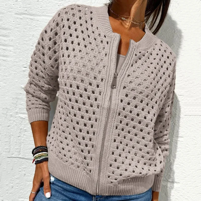 Wessica | Casual Zipper Hollow Jacket - Image 5