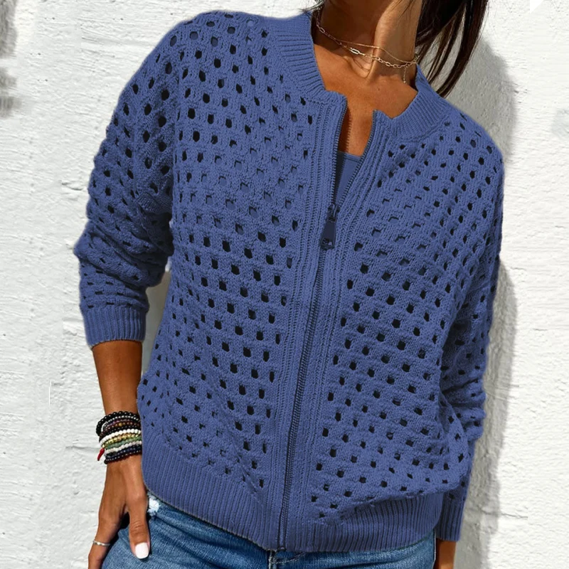 Wessica | Casual Zipper Hollow Jacket - Image 6