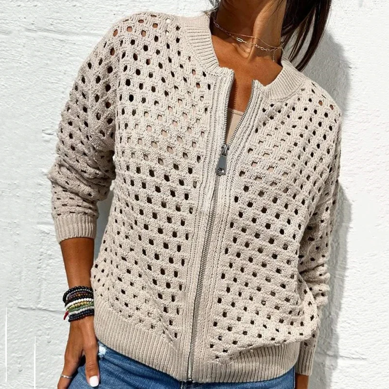 Wessica | Casual Zipper Hollow Jacket - Image 7